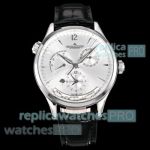 V+ Factory Swiss Replica Jaeger-LeCoultre Master Geographic Silver Dial Power Reserve Watch 